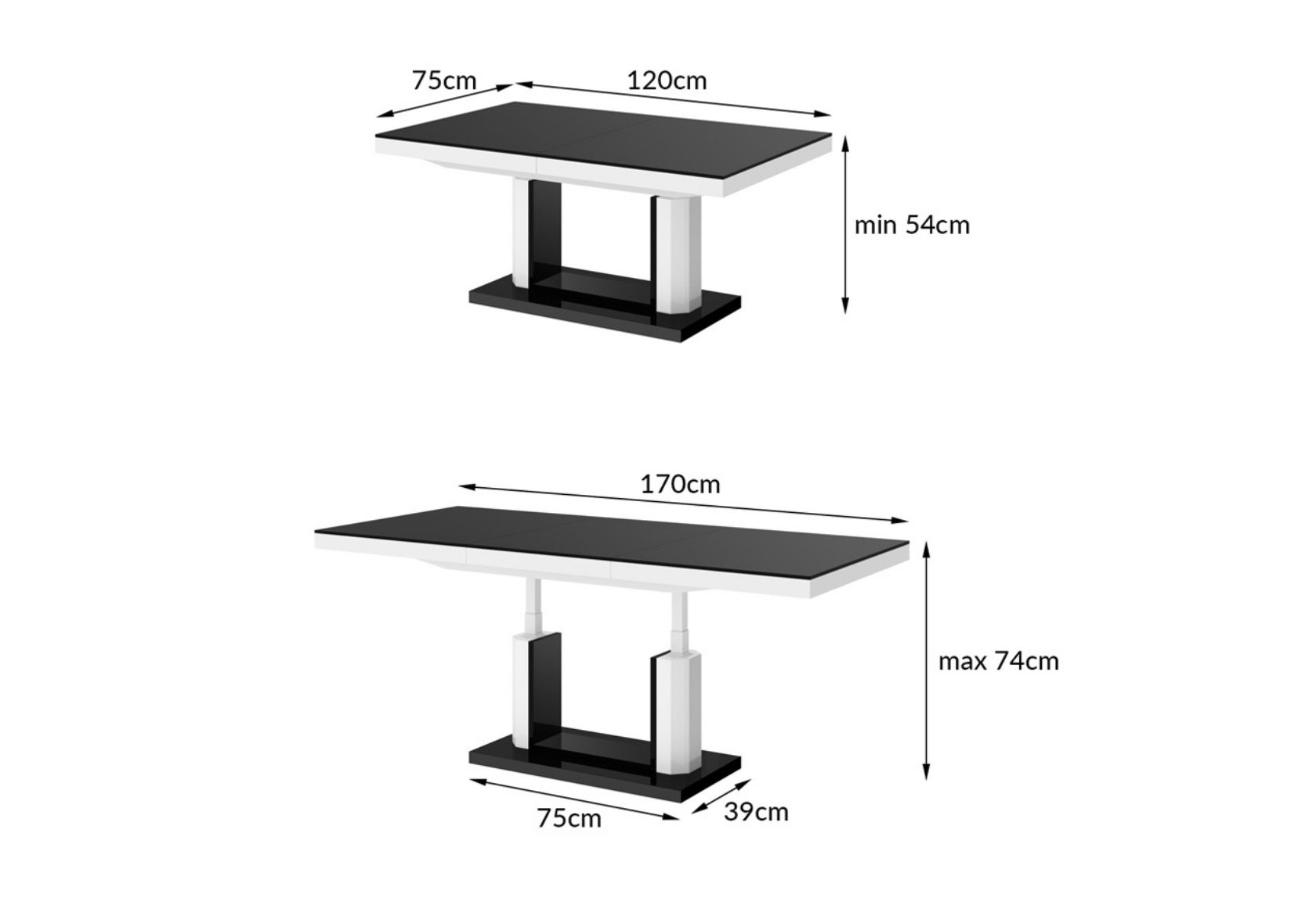 rozkładany stół w połysku, wymiary stołu quadro